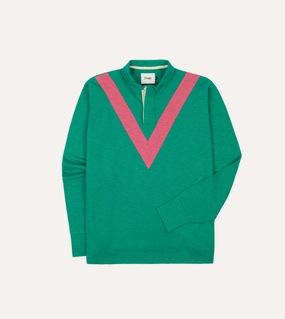 Abstract print Green and Pink Chevron Flam?? Cotton Rugby Shirt
