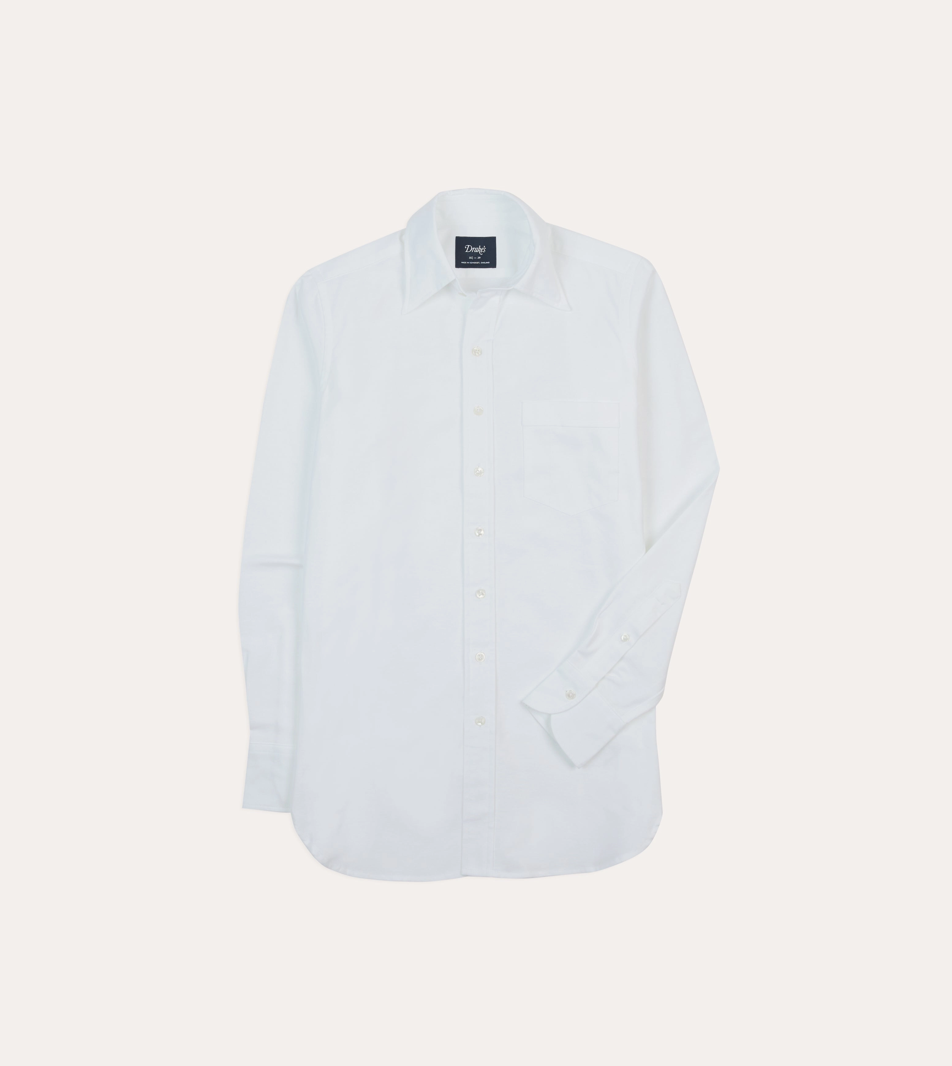 White Cotton Oxford Cloth Long Point Collar Shirt No Slip Shoulder Grips