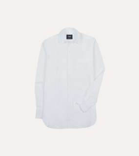 White Cotton Oxford Cloth Long Point Collar Shirt No Slip Shoulder Grips