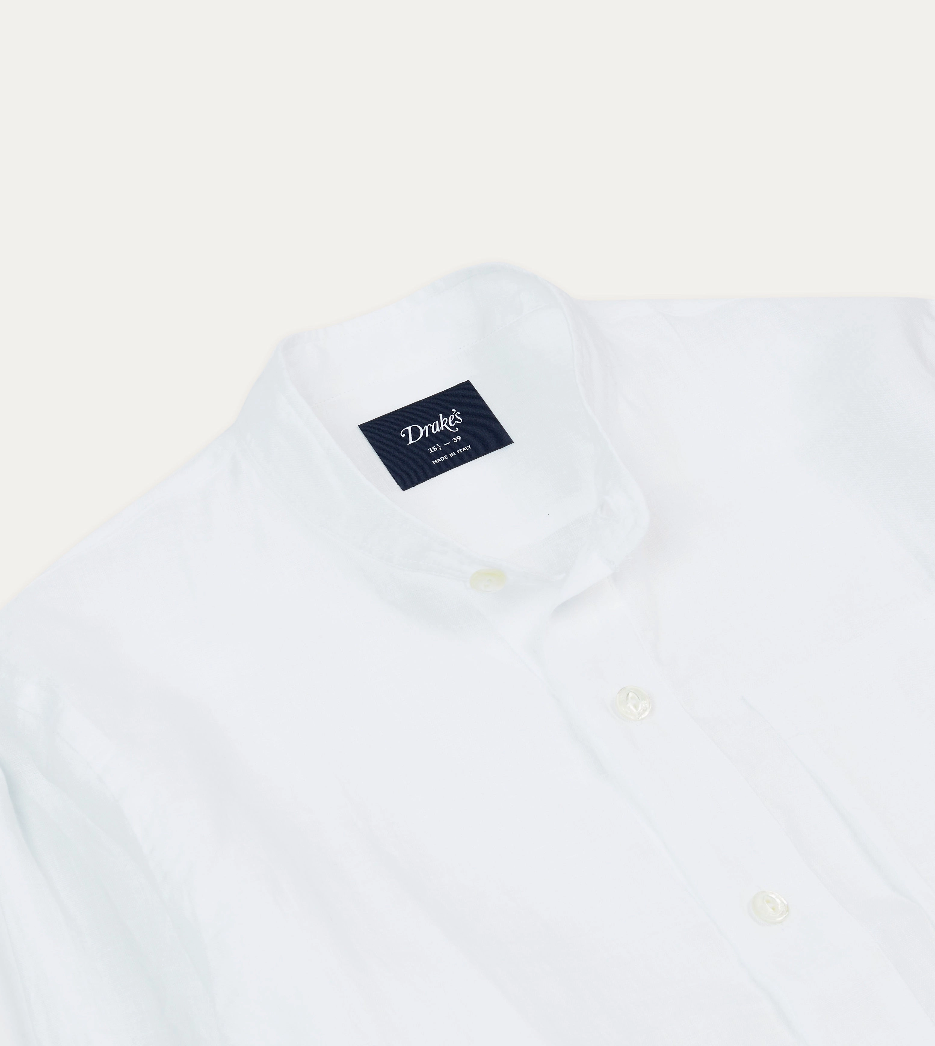 White Linen Mandarin Collar Popover Shirt Customizable Option Anti Static Treatment
