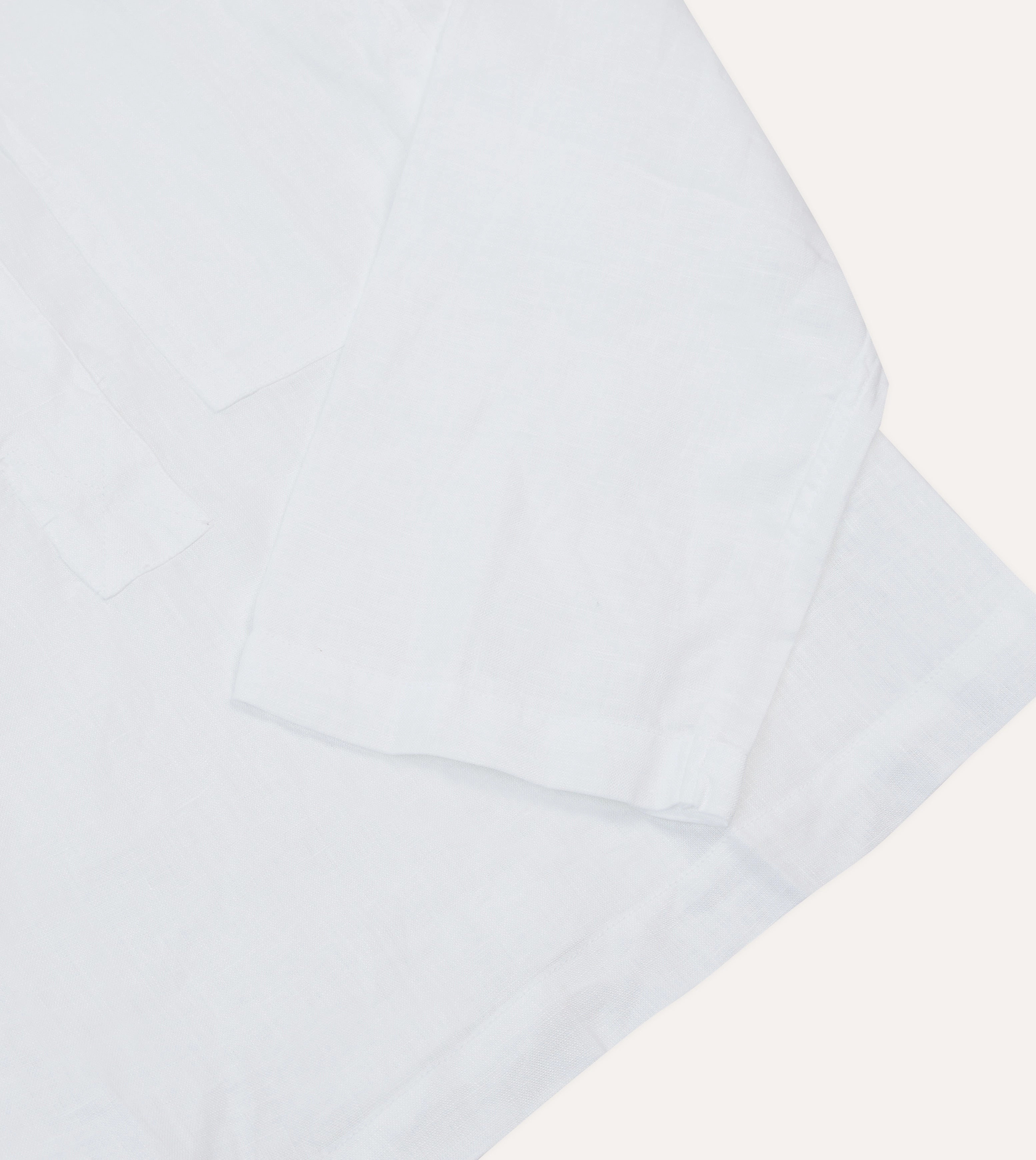 White Linen Mandarin Collar Popover Shirt Reinforced Buttonholes