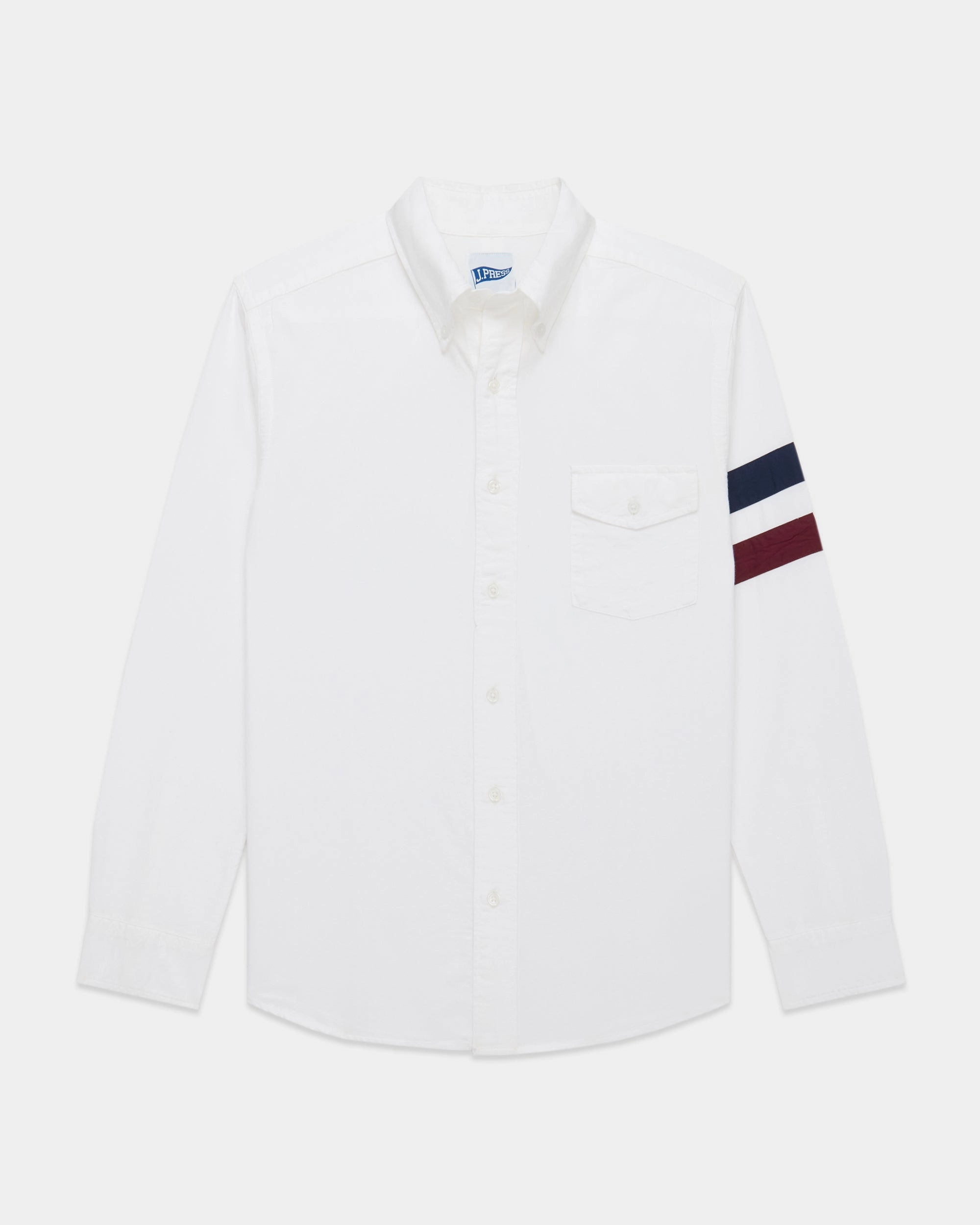 Abrasion Resistant Edging White Sleeve Stripe Oxford Shirt - Trim Fit