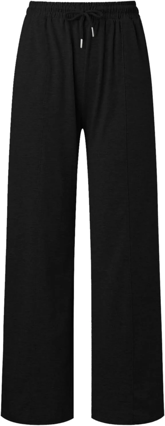 Wide Leg Baggy Sweatpants Women Drawstring High Waisted Jogger Sweat Pant with Pocket Lightweight Athletic Loose Pant