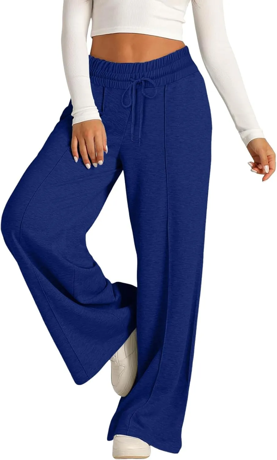 Wide Leg Baggy Sweatpants Women Drawstring High Waisted Jogger Sweat Pant with Pocket Lightweight Athletic Loose Pant