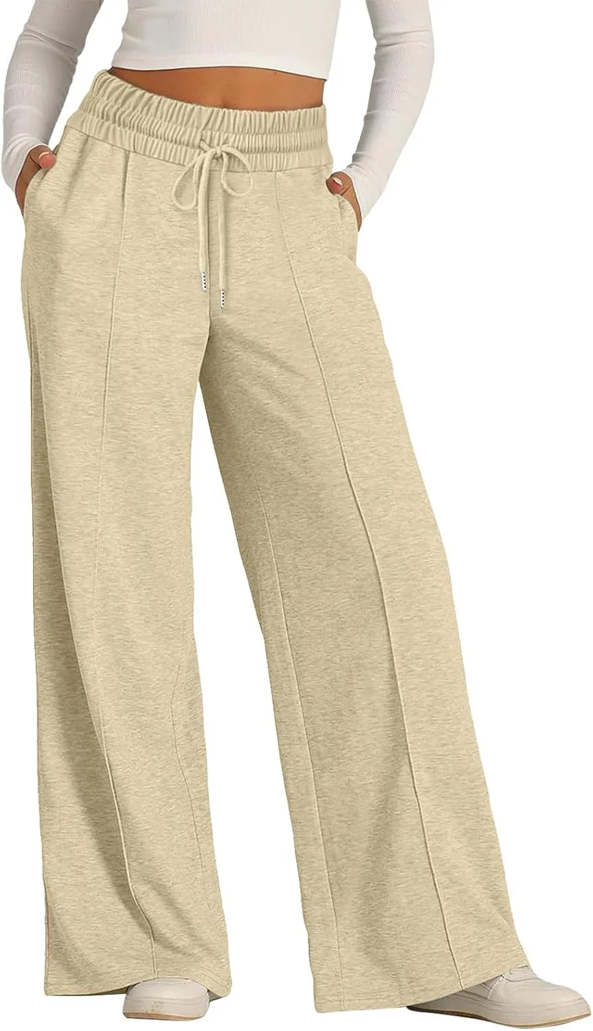 Wide Leg Baggy Sweatpants Women Drawstring High Waisted Jogger Sweat Pant with Pocket Lightweight Athletic Loose Pant
