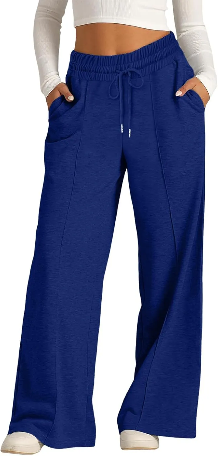 Wide Leg Baggy Sweatpants Women Drawstring High Waisted Jogger Sweat Pant with Pocket Lightweight Athletic Loose Pant