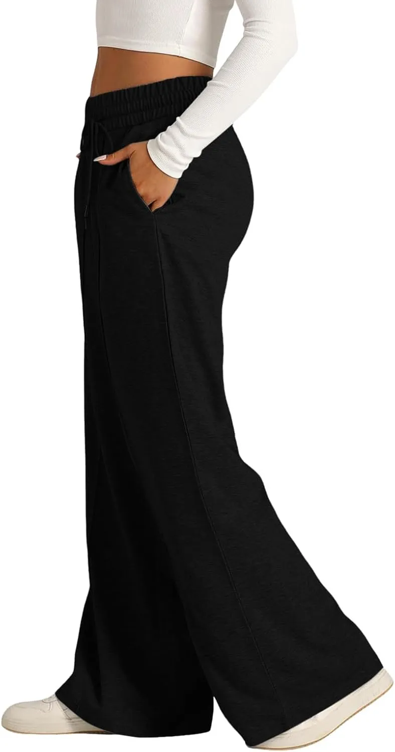 Wide Leg Baggy Sweatpants Women Drawstring High Waisted Jogger Sweat Pant with Pocket Lightweight Athletic Loose Pant