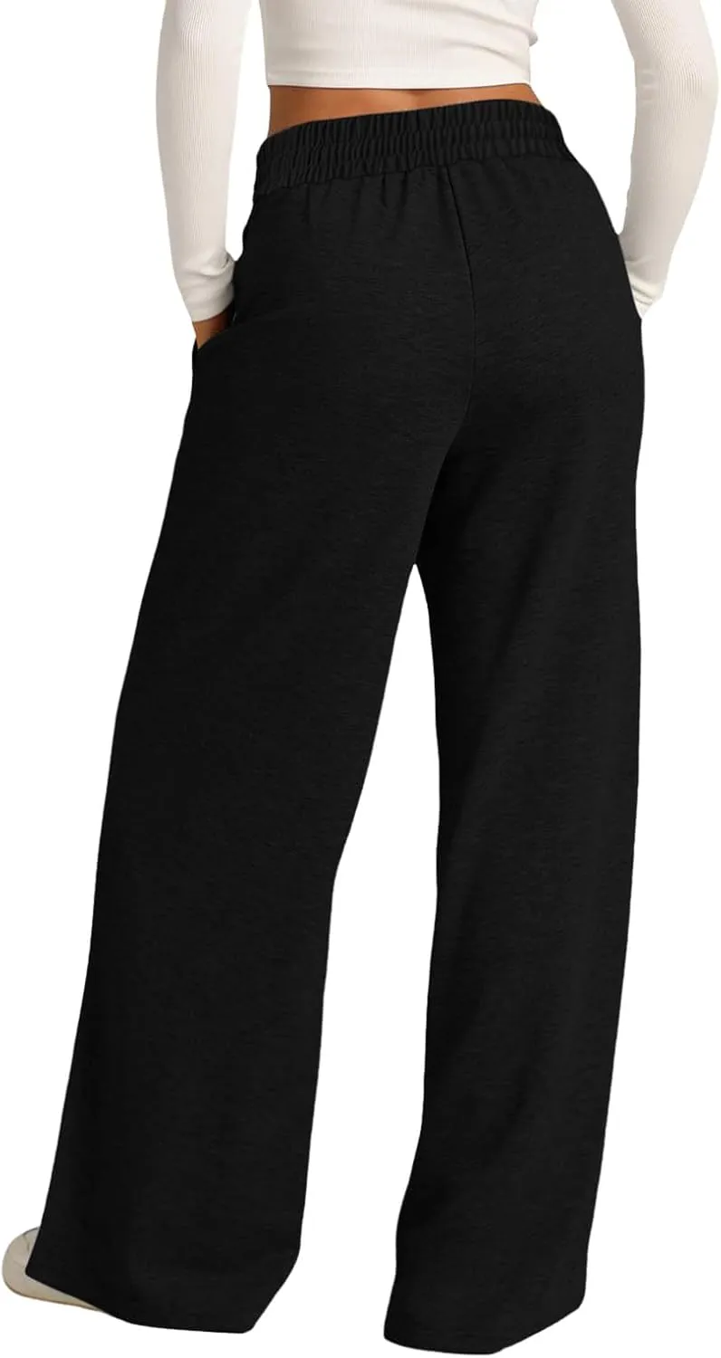 Wide Leg Baggy Sweatpants Women Drawstring High Waisted Jogger Sweat Pant with Pocket Lightweight Athletic Loose Pant