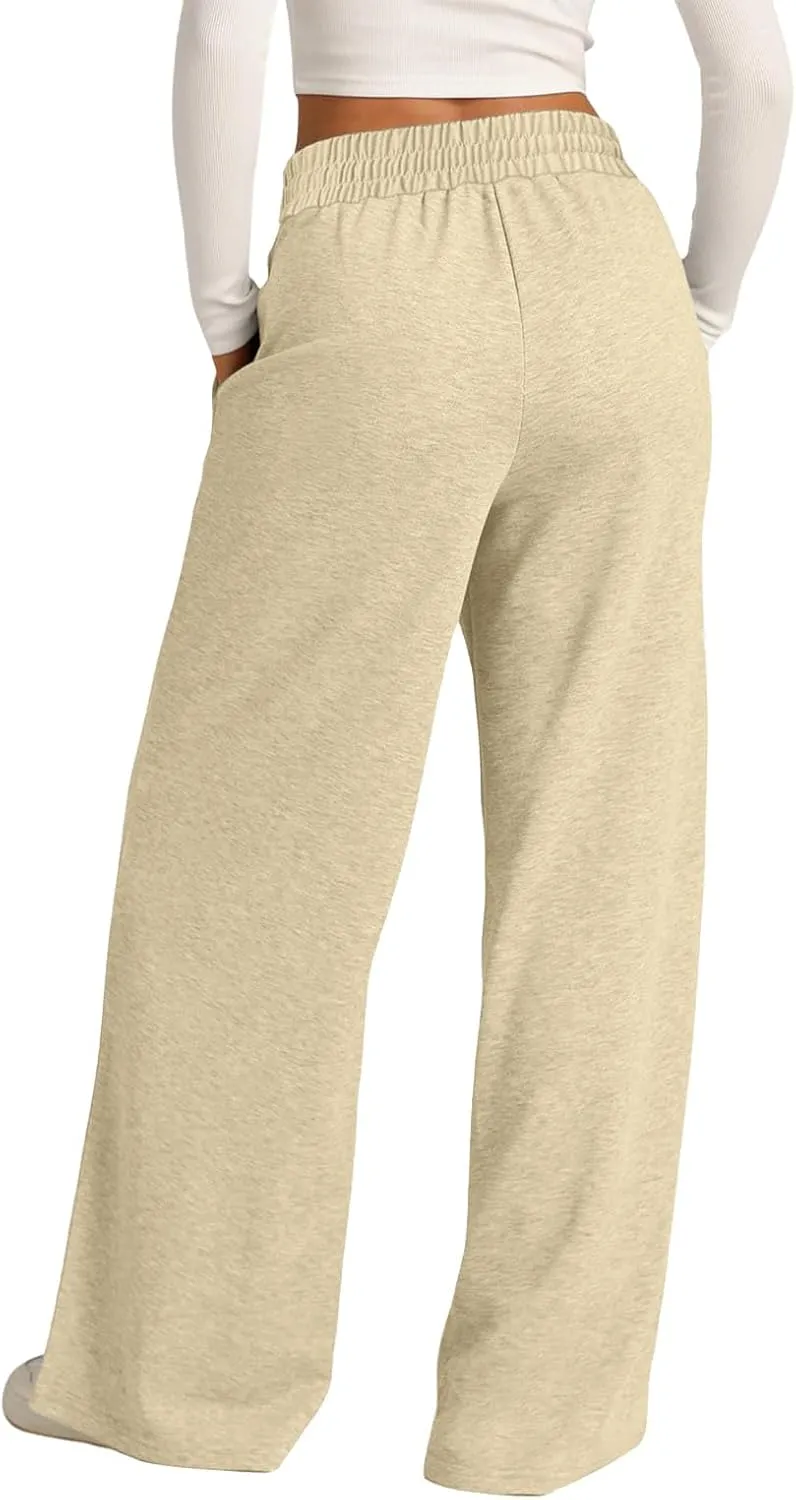 Wide Leg Baggy Sweatpants Women Drawstring High Waisted Jogger Sweat Pant with Pocket Lightweight Athletic Loose Pant