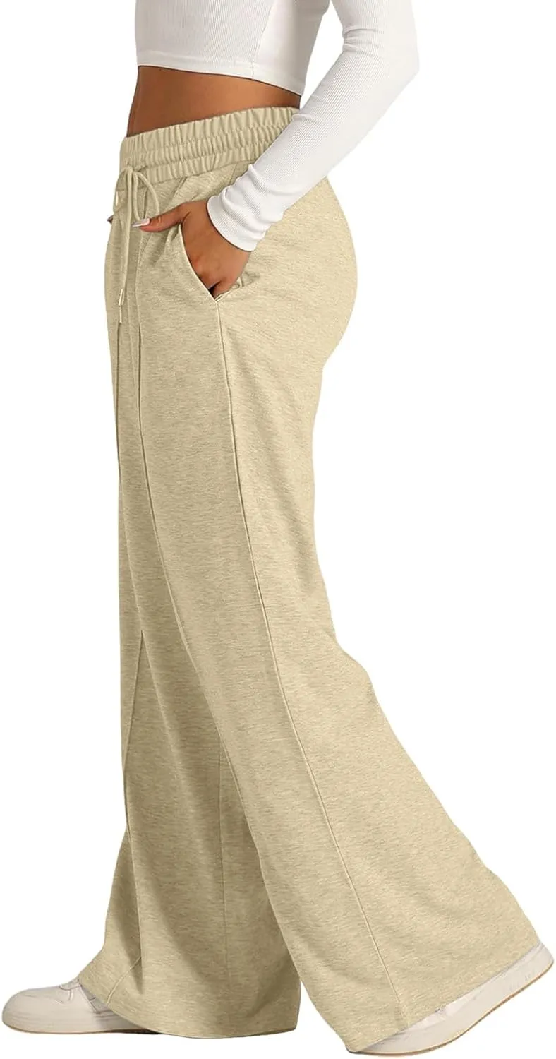 Wide Leg Baggy Sweatpants Women Drawstring High Waisted Jogger Sweat Pant with Pocket Lightweight Athletic Loose Pant