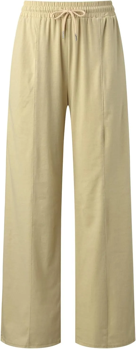 Wide Leg Baggy Sweatpants Women Drawstring High Waisted Jogger Sweat Pant with Pocket Lightweight Athletic Loose Pant