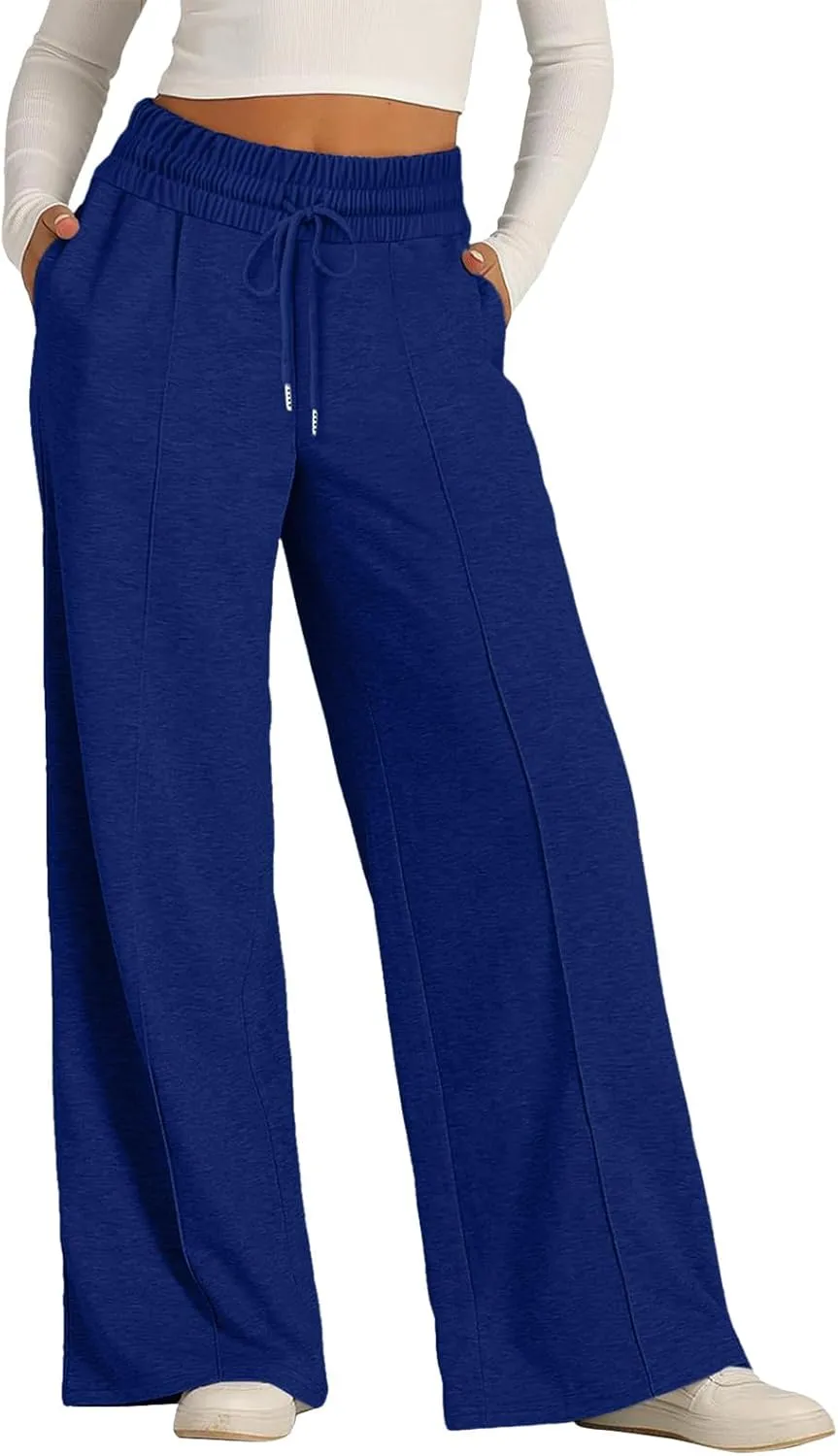 Wide Leg Baggy Sweatpants Women Drawstring High Waisted Jogger Sweat Pant with Pocket Lightweight Athletic Loose Pant