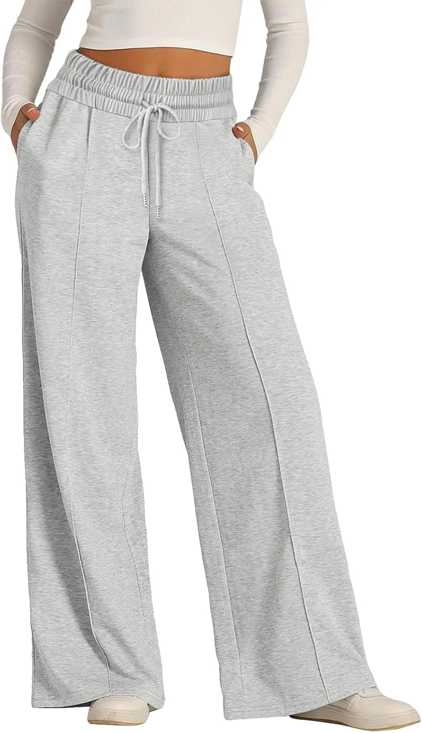 Wide Leg Baggy Sweatpants Women Drawstring High Waisted Jogger Sweat Pant with Pocket Lightweight Athletic Loose Pant