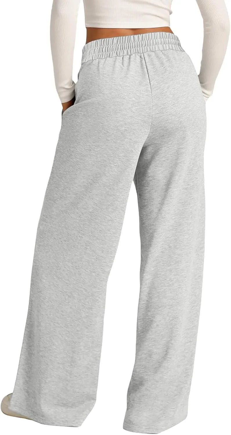 Wide Leg Baggy Sweatpants Women Drawstring High Waisted Jogger Sweat Pant with Pocket Lightweight Athletic Loose Pant