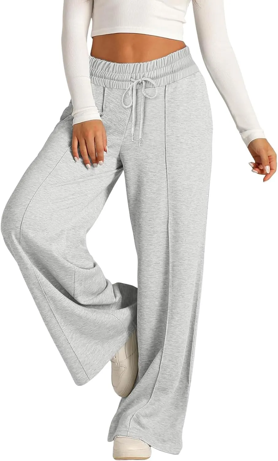 Wide Leg Baggy Sweatpants Women Drawstring High Waisted Jogger Sweat Pant with Pocket Lightweight Athletic Loose Pant