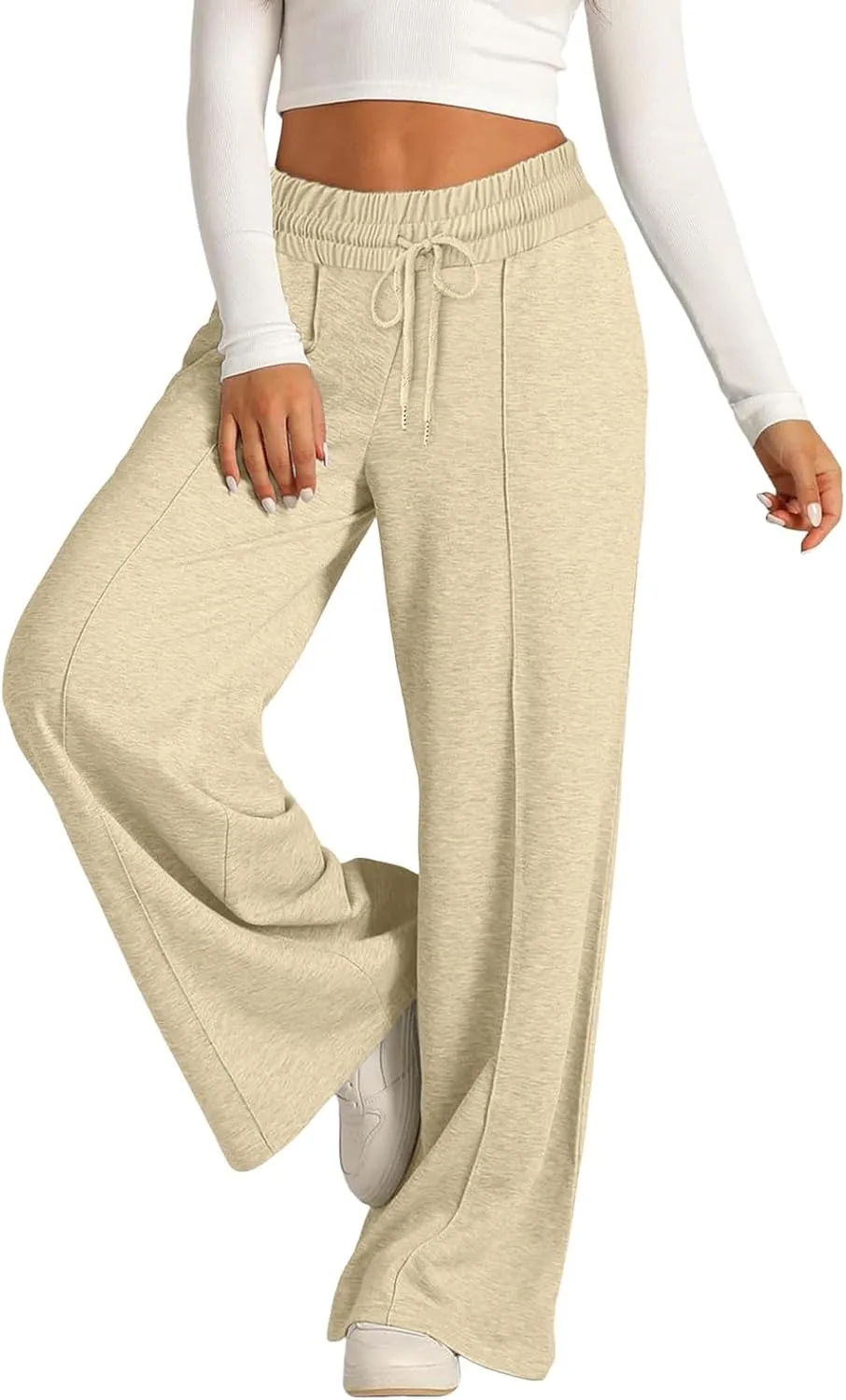 Wide Leg Baggy Sweatpants Women Drawstring High Waisted Jogger Sweat Pant with Pocket Lightweight Athletic Loose Pant