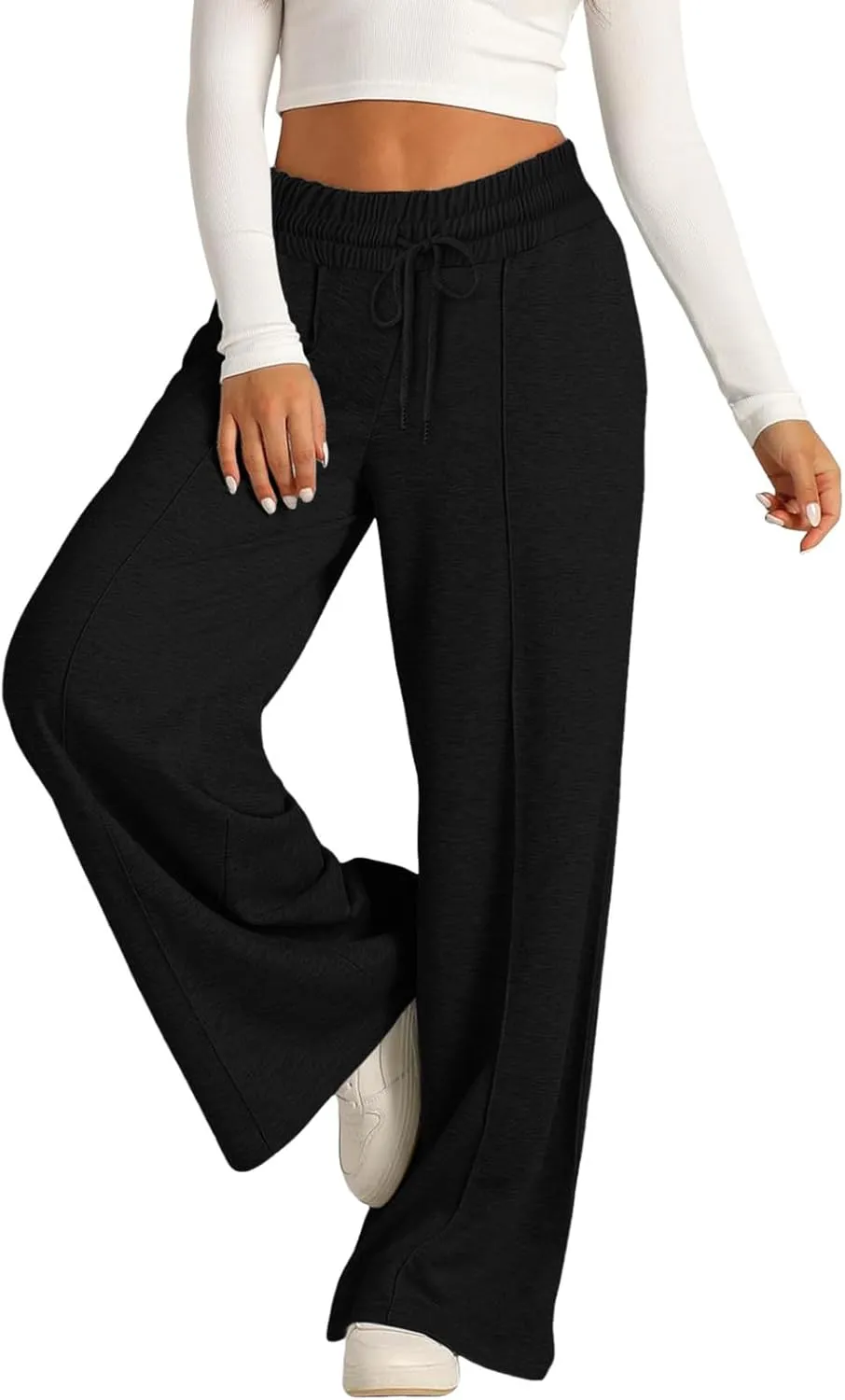 Wide Leg Baggy Sweatpants Women Drawstring High Waisted Jogger Sweat Pant with Pocket Lightweight Athletic Loose Pant