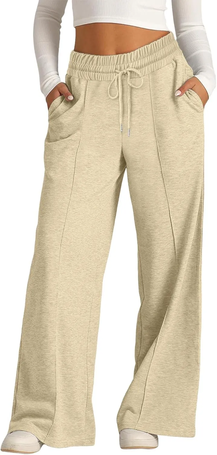 Wide Leg Baggy Sweatpants Women Drawstring High Waisted Jogger Sweat Pant with Pocket Lightweight Athletic Loose Pant