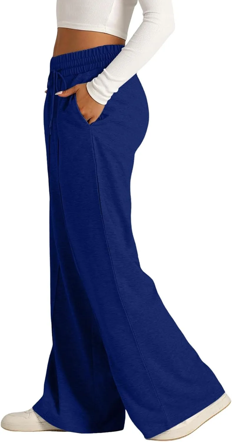 Wide Leg Baggy Sweatpants Women Drawstring High Waisted Jogger Sweat Pant with Pocket Lightweight Athletic Loose Pant