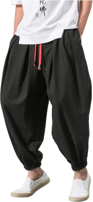 Wide Leg Harem Pants for Men Big and Tall Elastic Waist Baggy Ankle Pants Summer Lightweight Cinch Bottom Jogging Trousers