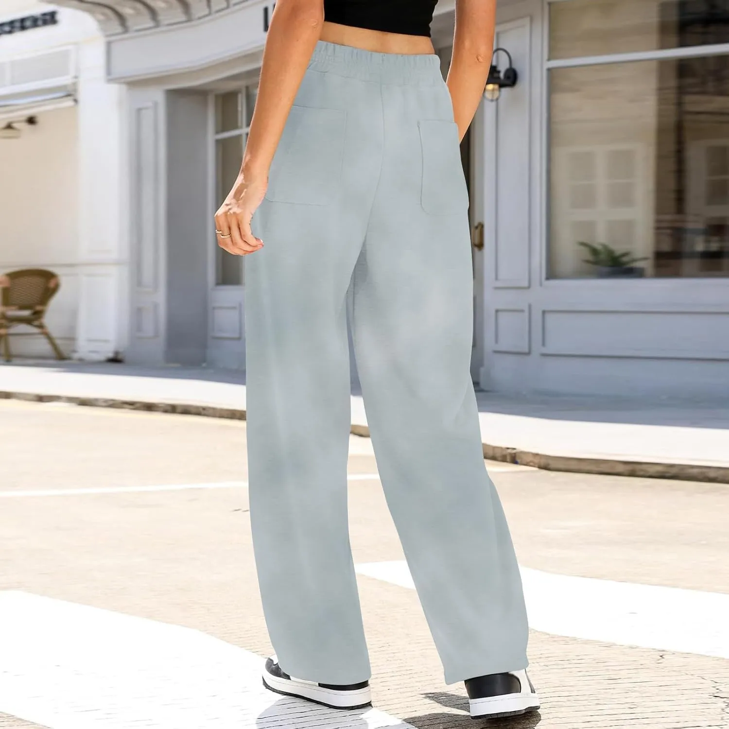Wide Leg Sweatpants for Women High Waisted Drawstring Pants with Pockets Y2K Athletic Cargo Baggy Joggers Lounge