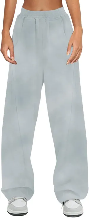 Wide Leg Sweatpants for Women High Waisted Drawstring Pants with Pockets Y2K Athletic Cargo Baggy Joggers Lounge