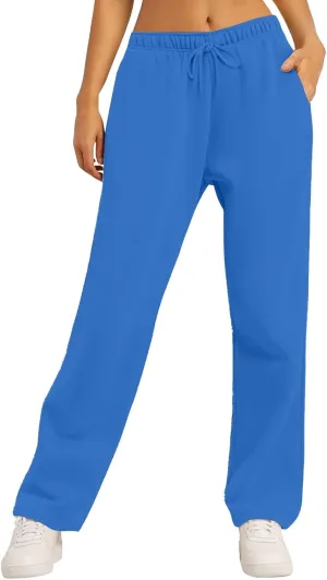 Wide Leg Sweatpants Women Plus Size Elastic High Waisted Long Sweat Pants with Pockets Baggy Athletic Cargo Joggers