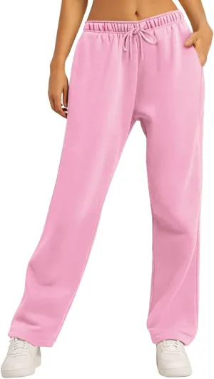 Wide Leg Sweatpants Women Plus Size Elastic High Waisted Long Sweat Pants with Pockets Baggy Athletic Cargo Joggers