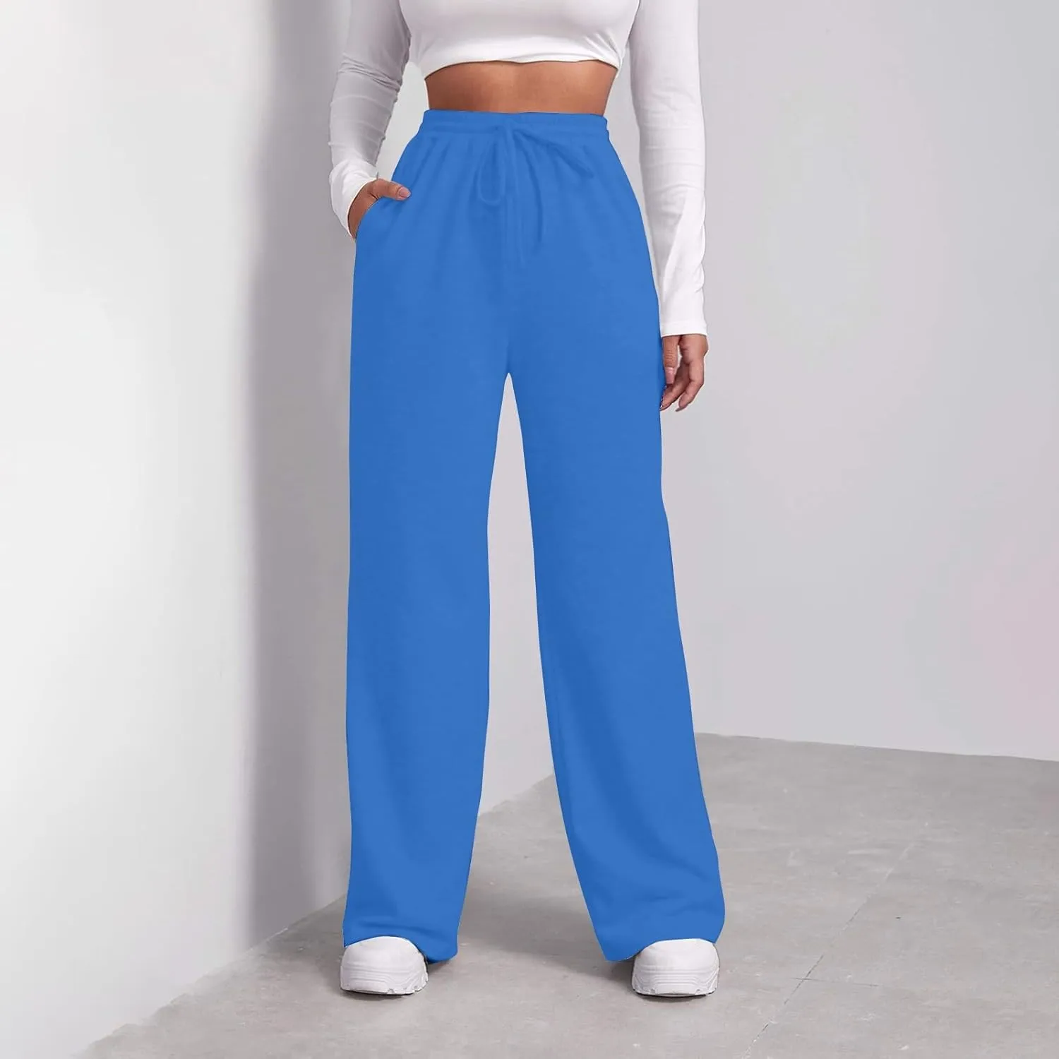 Wide Leg Sweatpants Women Plus Size Elastic High Waisted Long Sweat Pants with Pockets Baggy Athletic Cargo Joggers