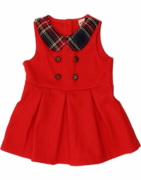 VINTAGE Girls Sleeveless A-Line Dress 2-3 Years Red Colourblock Polyester UVProtectiveLayer Cozy Design