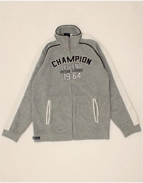 CHAMPION Boys Graphic Fleece Jacket 13-14 Years XL Grey Colourblock Noise Free Movement Grace