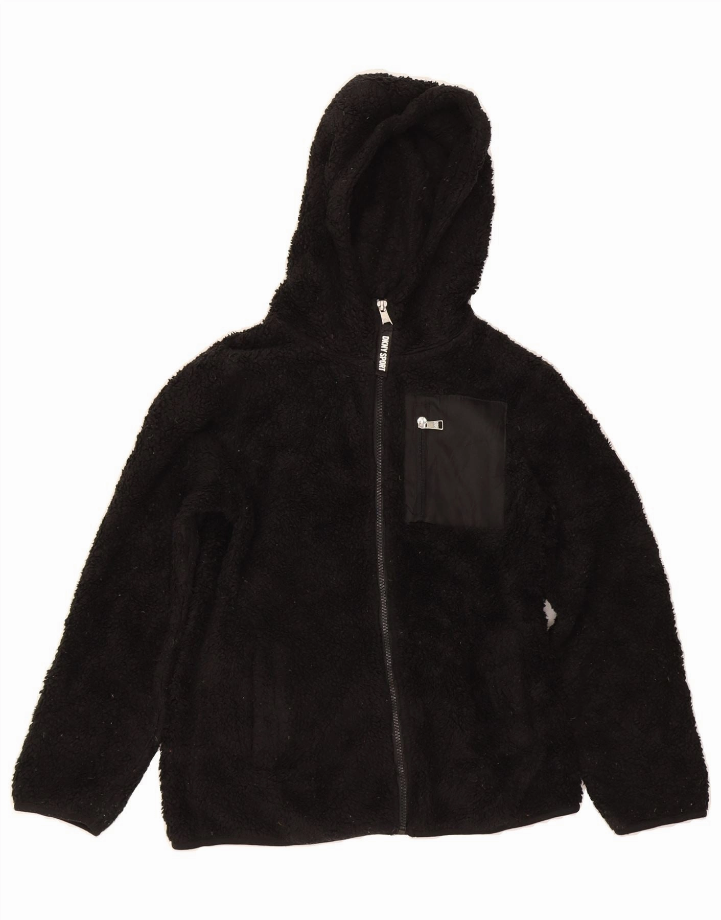 DKNY Boys Hooded Fleece Jacket 14-15 Years Large Black Polyester Market