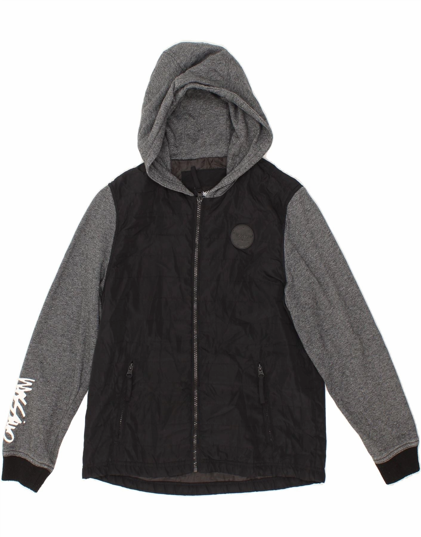 MOSSIMO Boys Hooded Bomber Jacket 11-12 Years Black Colourblock Polyester Compression Strap Adjustment