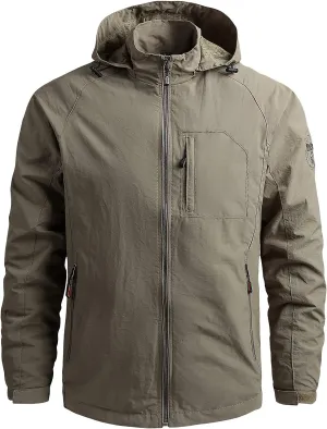 Windbreaker Men, Mens Outdoor Lightweight Hooded Zip-Up Raincoat Jacket Waterproof Rain Jacket with Removable Hood