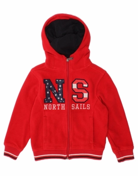 Train NORTH SAILS Boys Graphic Hooded Fleece Jacket 3-4 Years Red Polyester