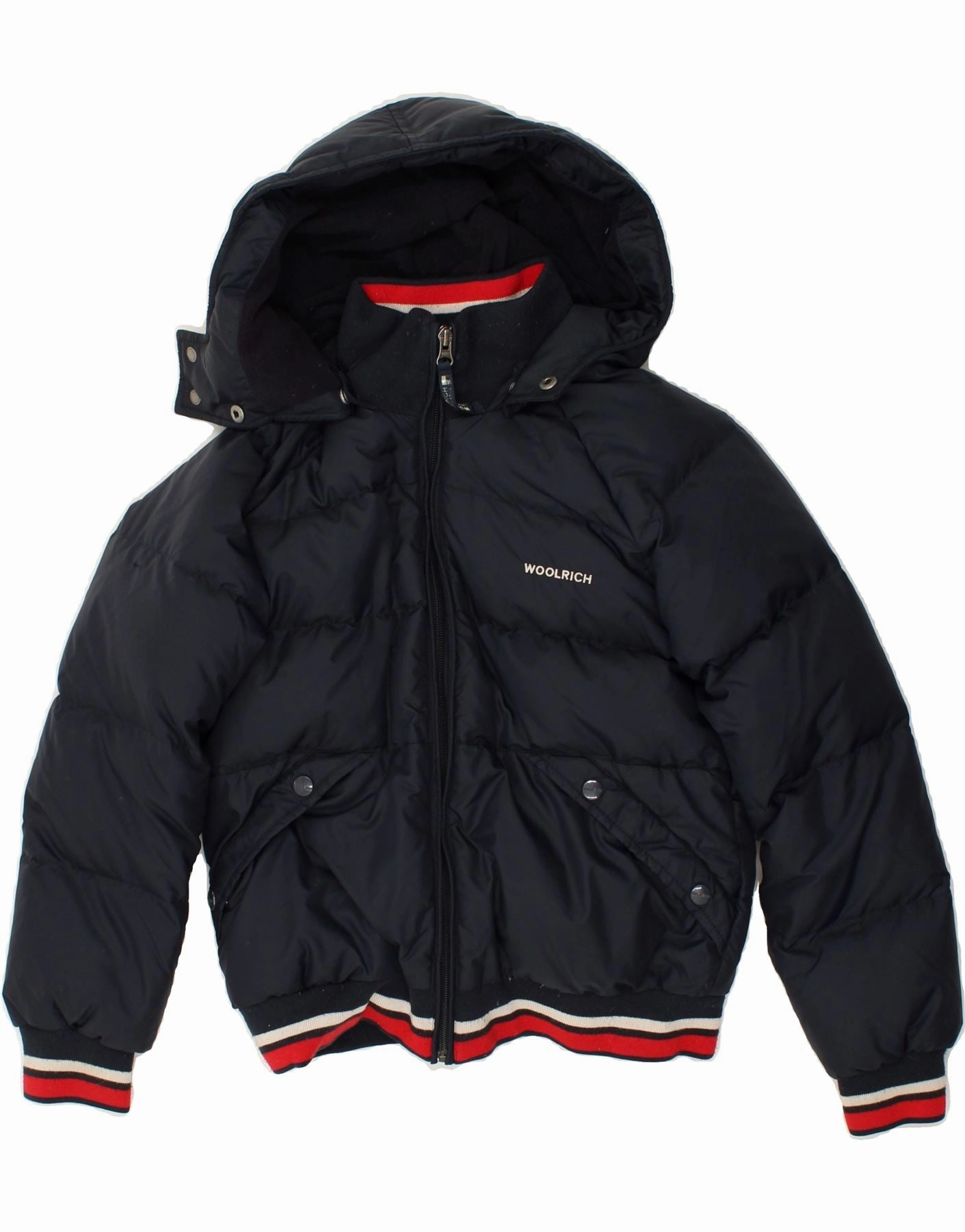 WOOLRICH Boys Graphic Hooded Padded Jacket 9-10 Years Navy Blue Nylon Container