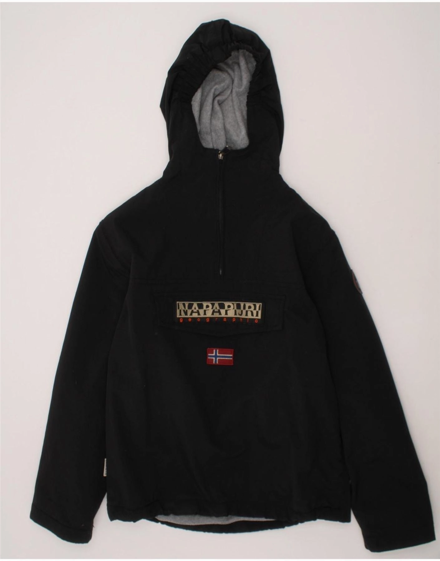 Low Profile Fasteners NAPAPIJRI Boys Graphic Hooded Anorak Jacket 9-10 Years Black Nylon