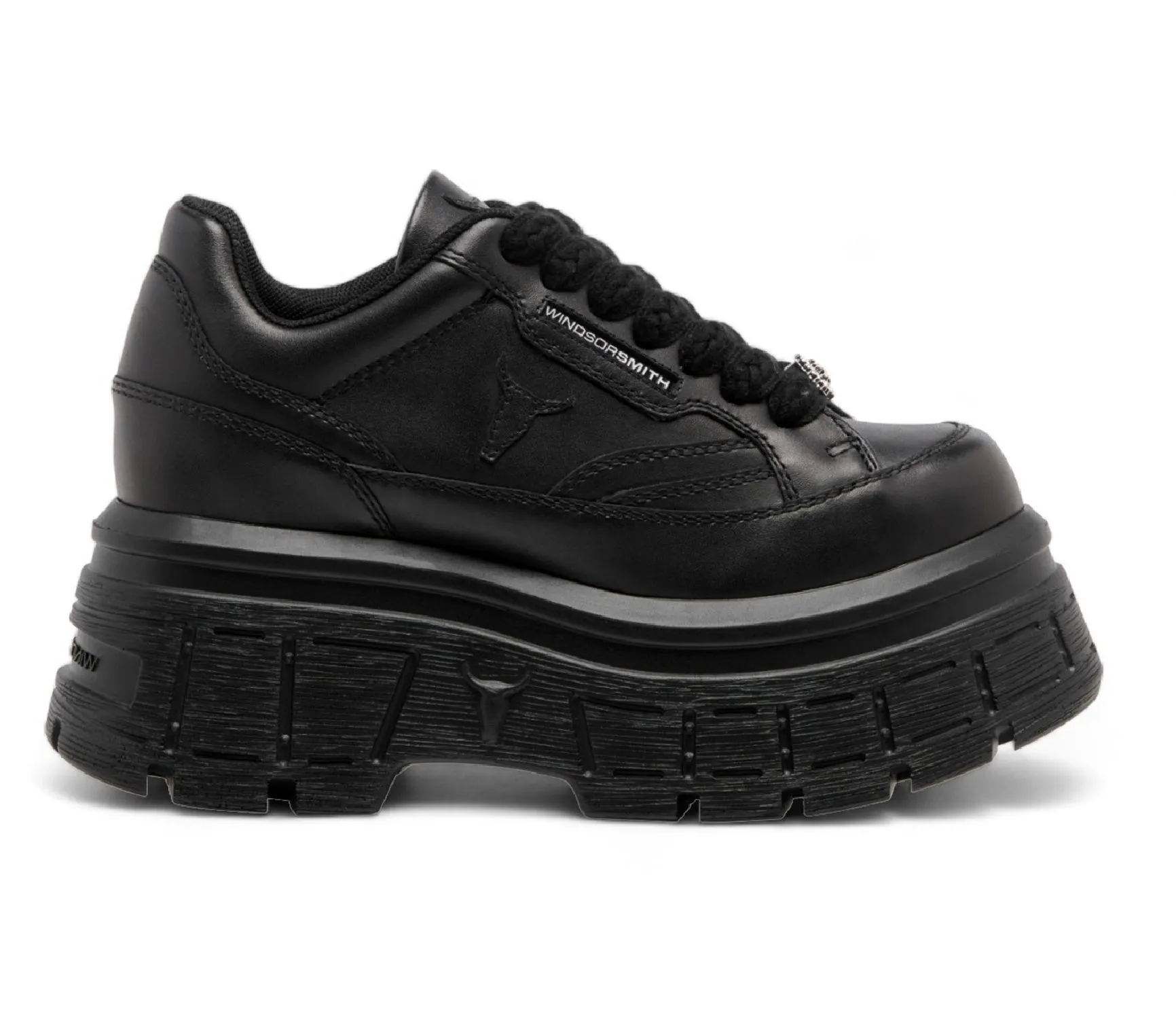 Windsorsmith Black Chunky Leather Sneakers - Swerve Long Walk