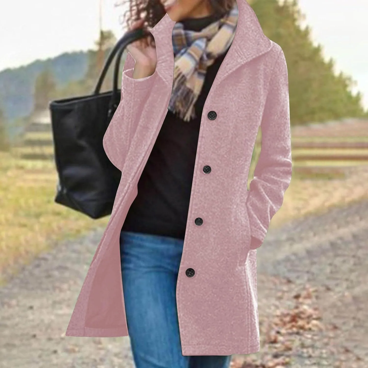 Winter Coats for Women Casual Thicken Wool Blend Stand Collar Single Breasted Pea Coat Long Wool Trench Coat Jackets