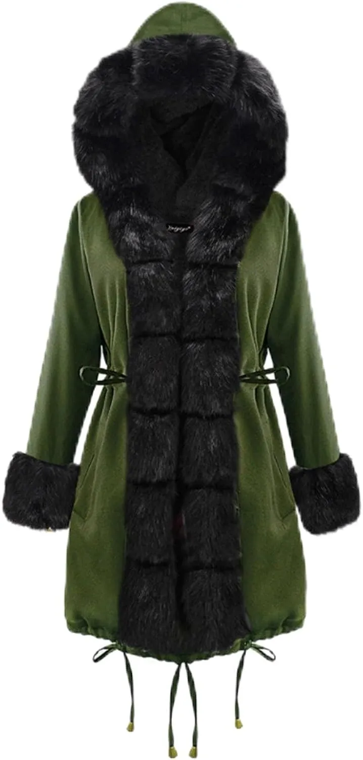 Winter Coats for Women Plus Size Fuzzy Puffer Jacket Soft Comfort Long Sleeve Hooded Qulited Outwear Thicken Warm Coat