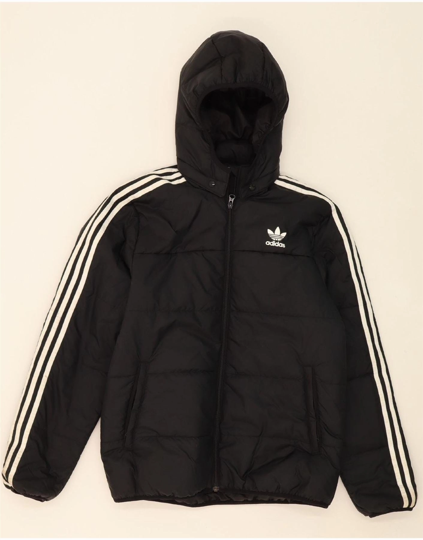 Faith ADIDAS Boys Primegreen Hooded Padded Jacket 15-16 Years Black Polyester