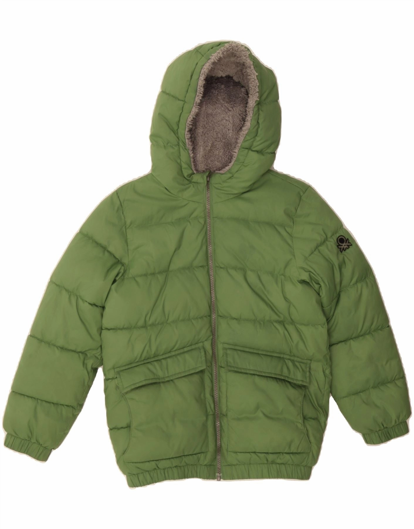 rehearsal BENETTON Boys Hooded Padded Jacket 8-9 Years Large  Green Polyester