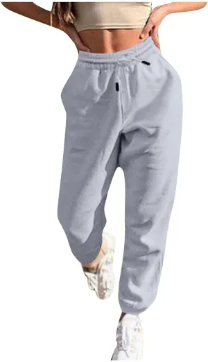 Women Baggy Sweatpants Fleece Cinch Bottom Joggers Pants High Waisted Elastic Athletic Fit Comfy Lounge Trousers
