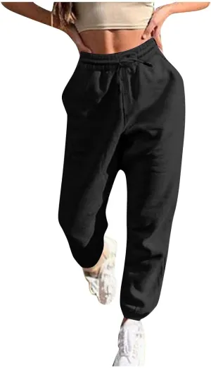 Women Baggy Sweatpants Fleece Cinch Bottom Joggers Pants High Waisted Elastic Athletic Fit Comfy Lounge Trousers