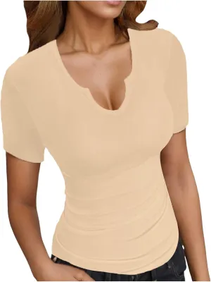 Women Casual Tops Women's V Neck T Shirts Womens Basic T-Shirts Short Sleeve Summer Tops Slim Fit Tees Clothing