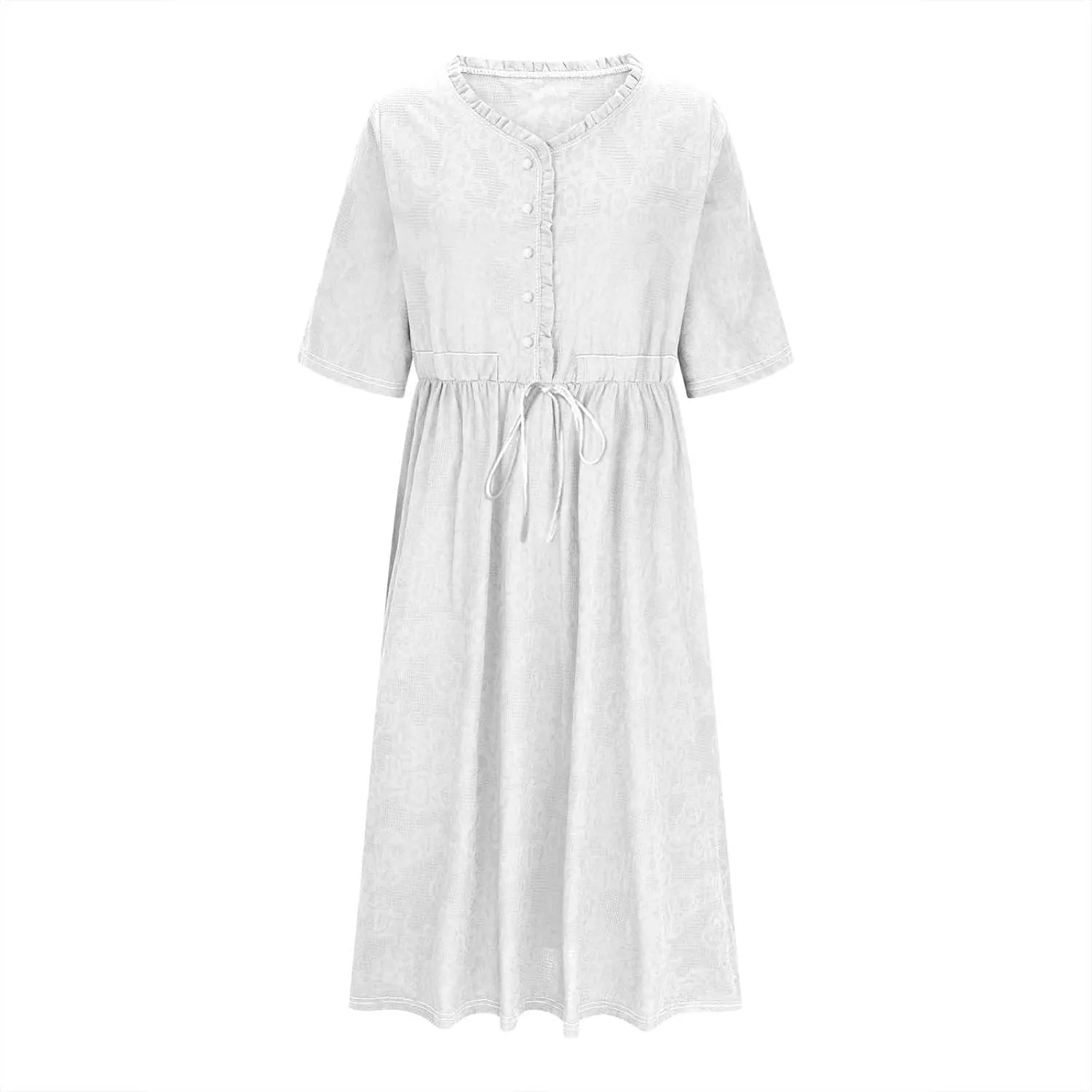 Women Cotton Dresses Summer 3/4 Sleeve A Line Dress Button Down Drawstring Maxi Dress Trendy Summer Vacation Clothes