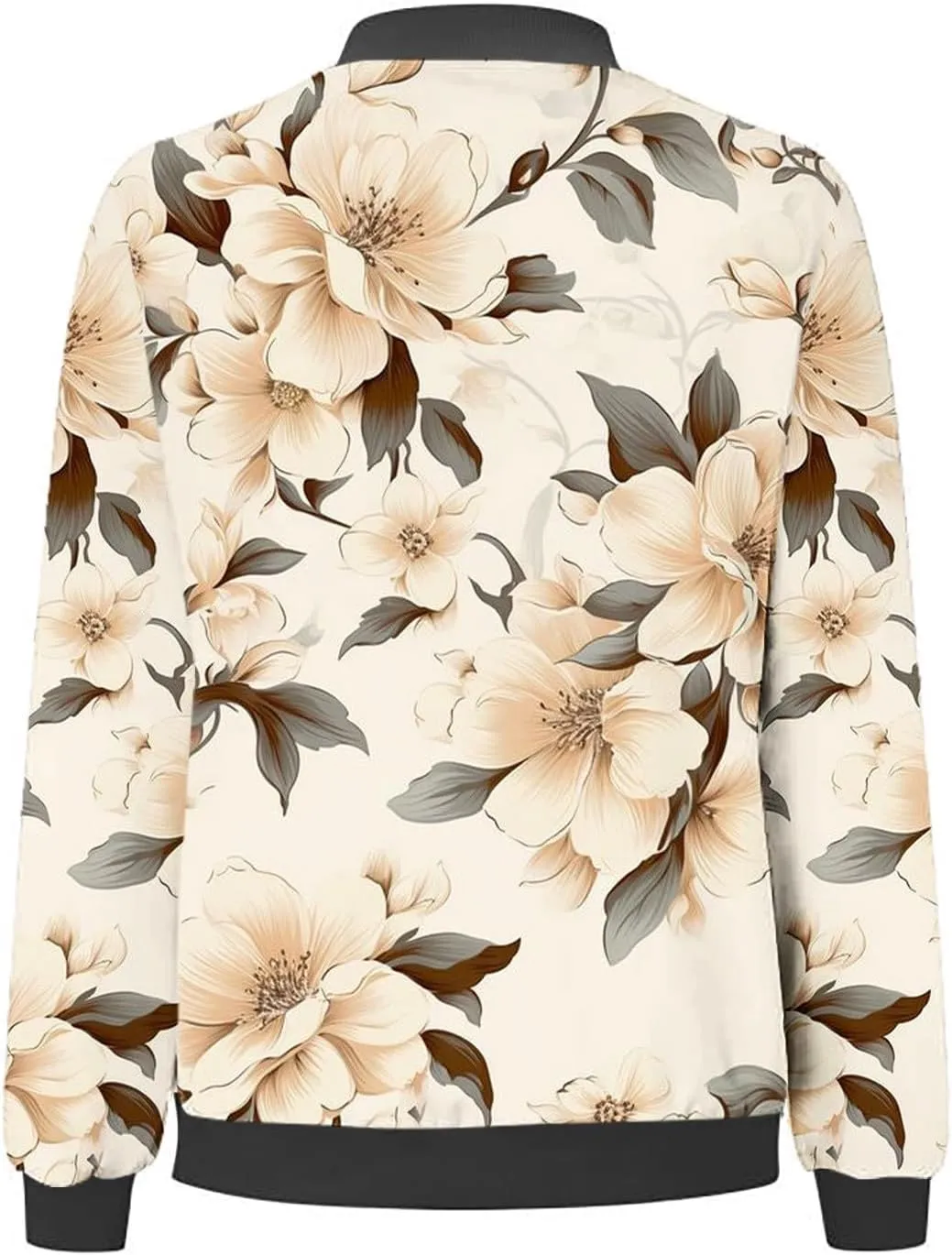 Women Fall Trendy Bomber Jacket Stand Collar Zip Up Windproof Floral Outerwears Long Sleeve Loose Casual Y2K Outwears