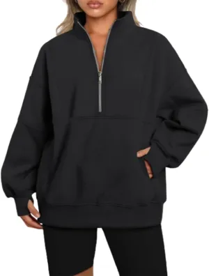 Women Half Zip Oversized Sweatshirts Long Sleeve Cropped Pullover Casual Sweatshirts with Pockerts