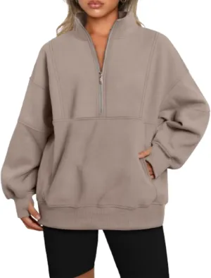 Women Half Zip Oversized Sweatshirts Long Sleeve Cropped Pullover Casual Sweatshirts with Pockerts