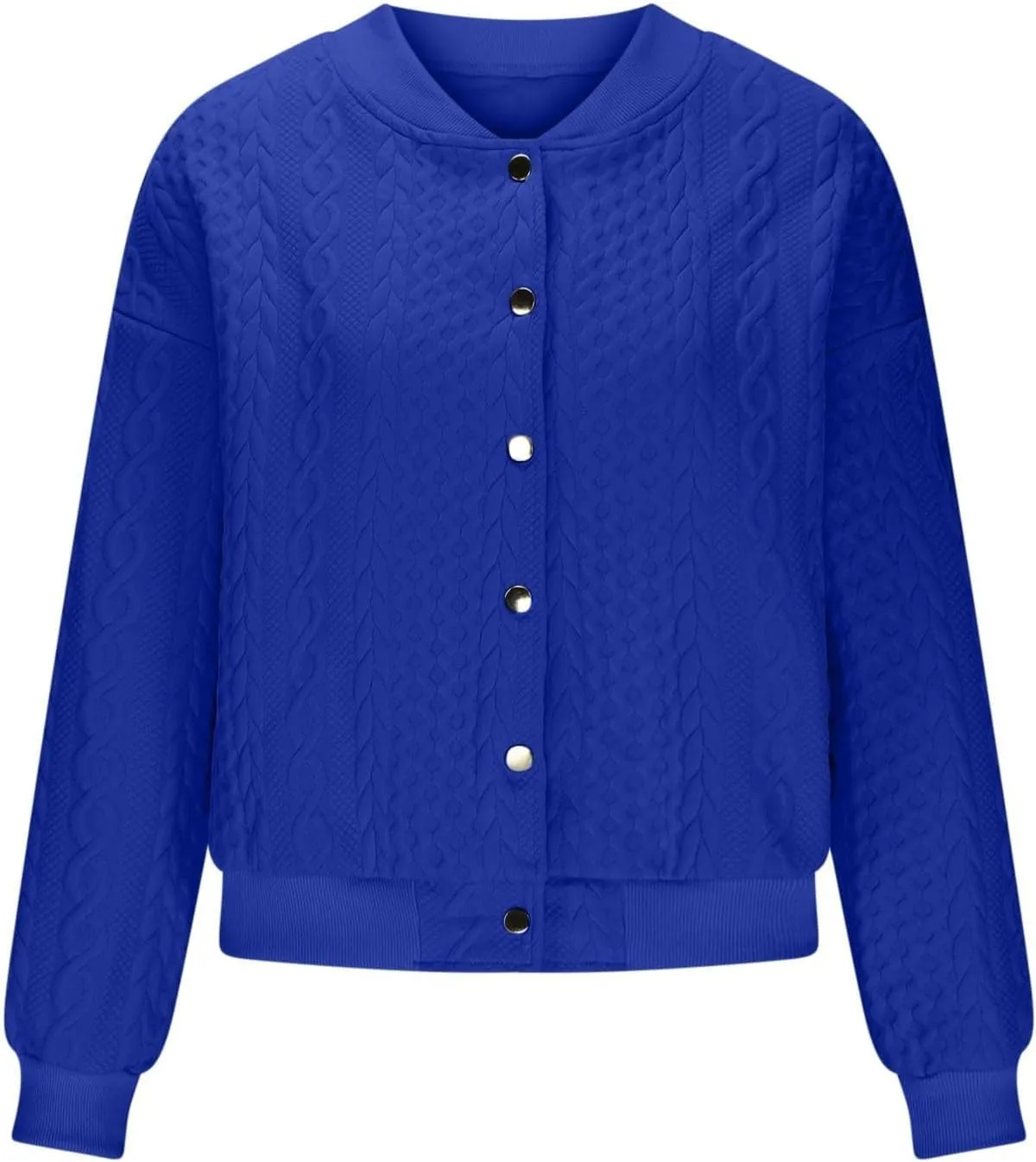 Women Jacquard Knit Bomber Jacket Business Button Down Cropped Sweatshirt Baggy Lightweight Cropped Pants with Pocket